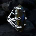 Labradorite Solitaire Egyptian Sterling Silver Gray Gems Chunky Artisan Ring Jewelry