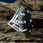 Labradorite Solitaire Egyptian Sterling Silver Gray Gems Chunky Artisan Ring Jewelry