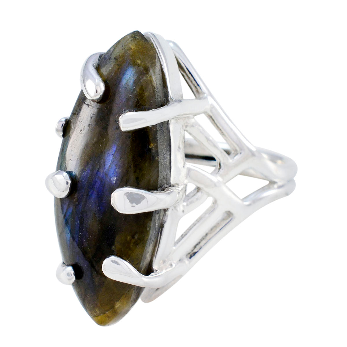 Labradorite Solitaire Egyptian Sterling Silver Gray Gems Chunky Artisan Ring Jewelry メイン画像