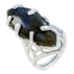Labradorite Solitaire Egyptian Sterling Silver Gray Gems Chunky Artisan Ring Jewelry