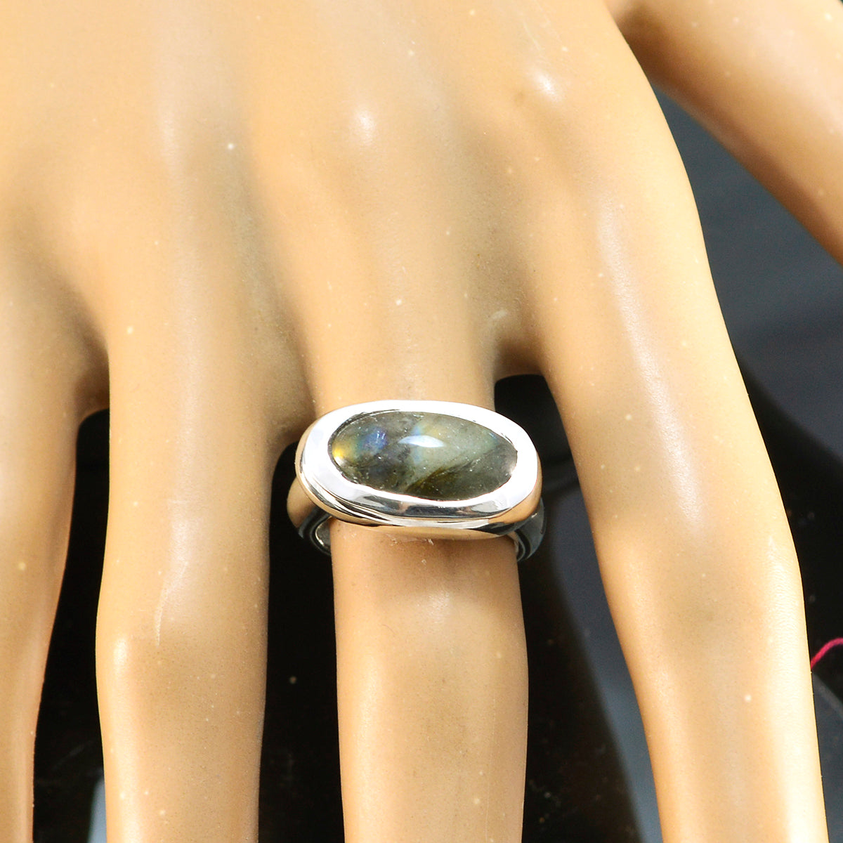 Labradorite Solitaire Indian 925 Silver Gray Gems Mid weight Graceful Ring Jewelry