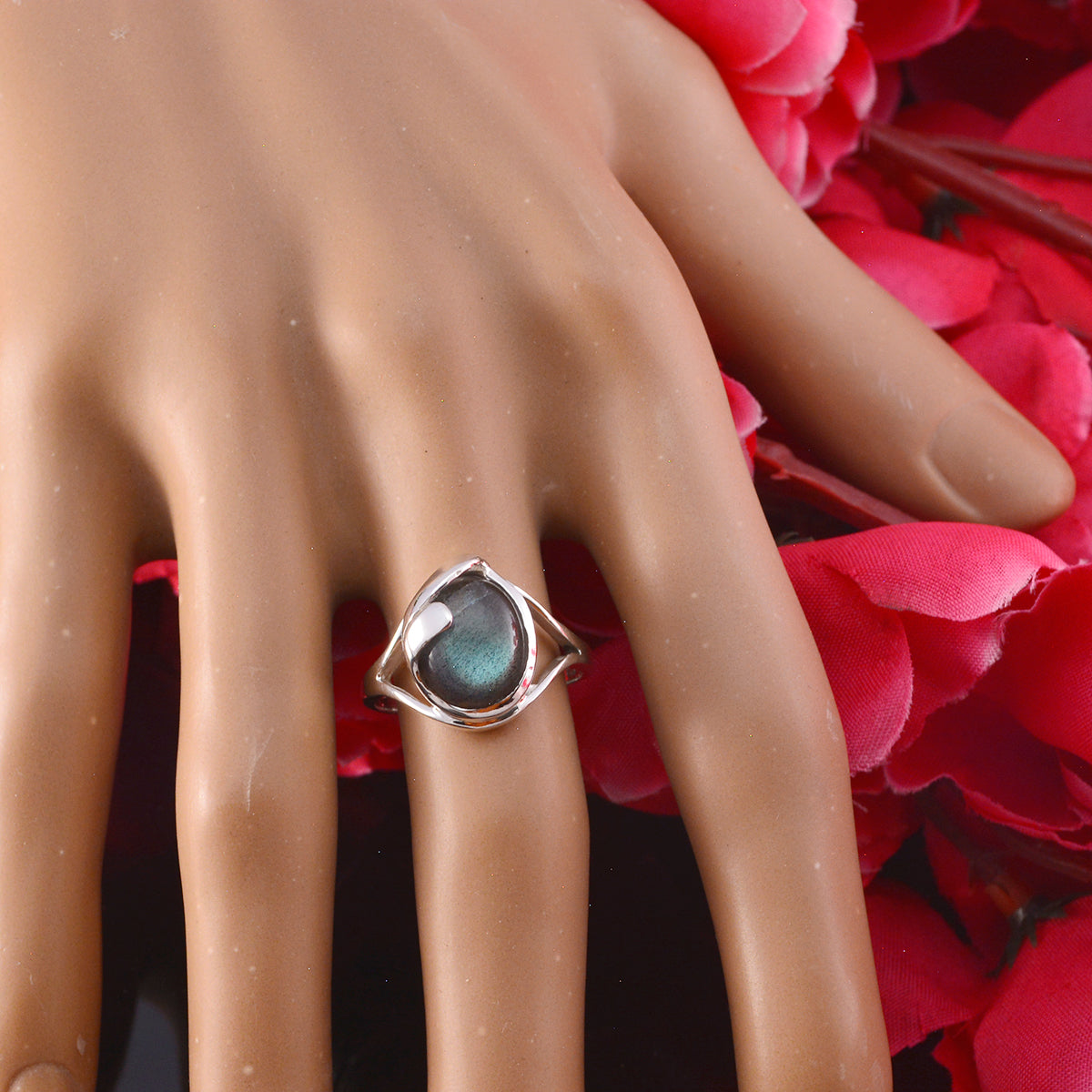 Labradorite Solitaire African Silver Gray Gemstones Slim Traditional Ring Jewelry