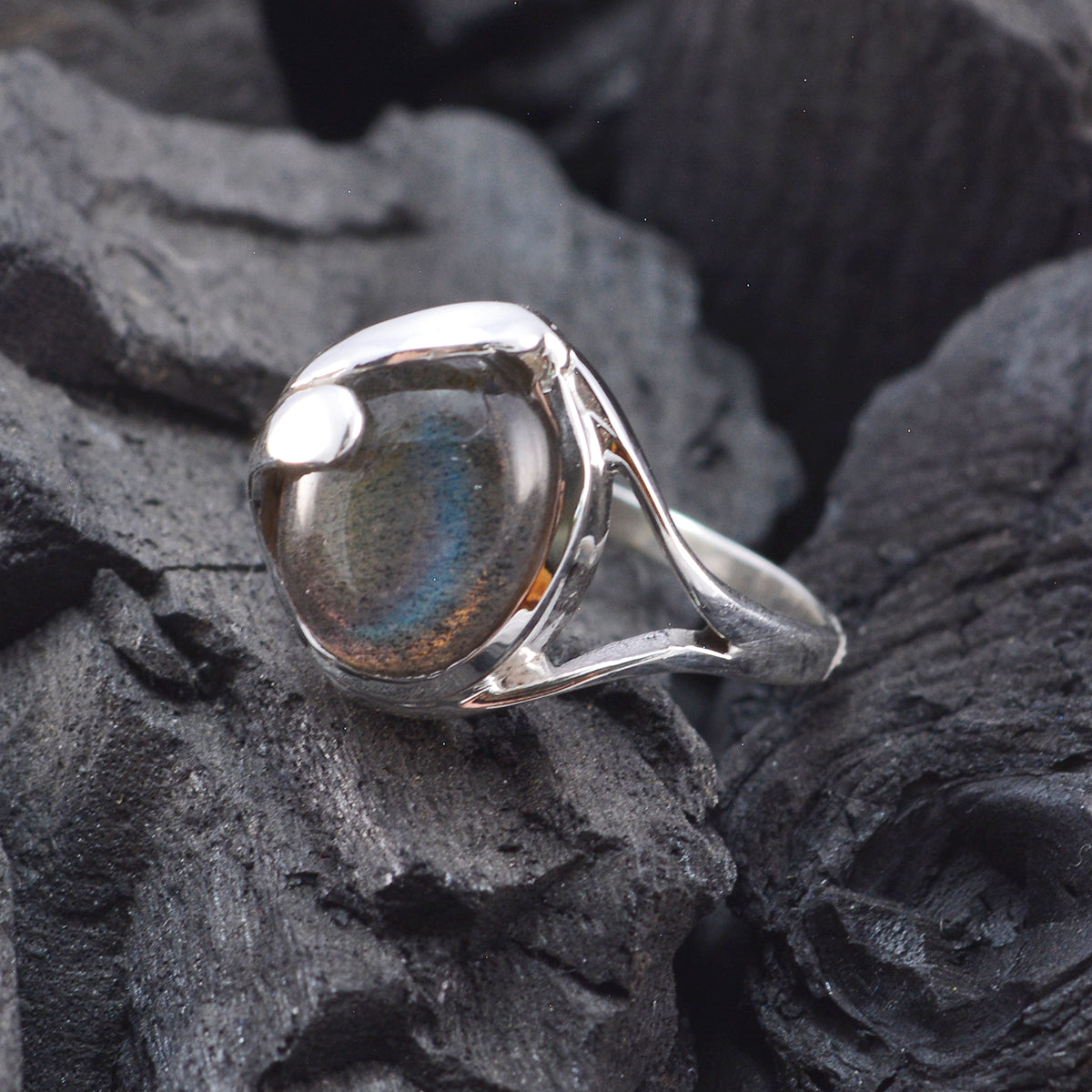 Labradorite Solitaire African Silver Gray Gemstones Slim Traditional Ring Jewelry
