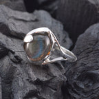 Labradorite Solitaire African Silver Gray Gemstones Slim Traditional Ring Jewelry