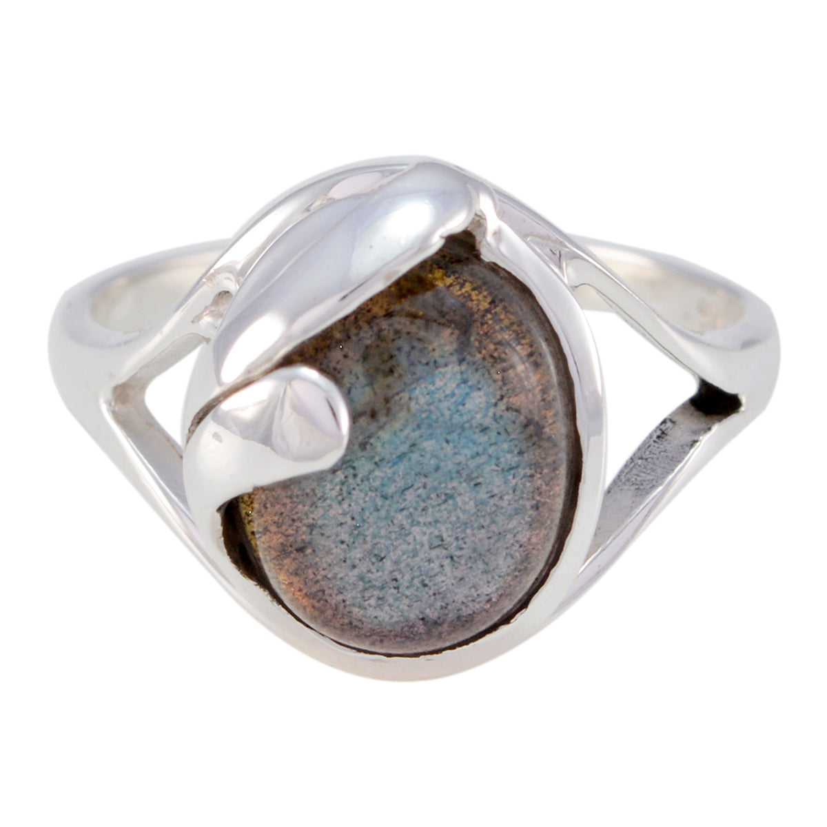 Anello tradizionale sottile con solitario in labradorite, pietre preziose grigie argentate africane Immagine secondaria del prodotto