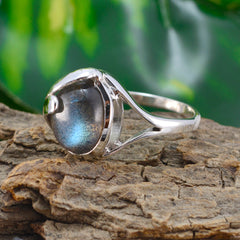 Labradorite Solitaire African Silver Gray Gemstones Slim Traditional Ring Jewelry