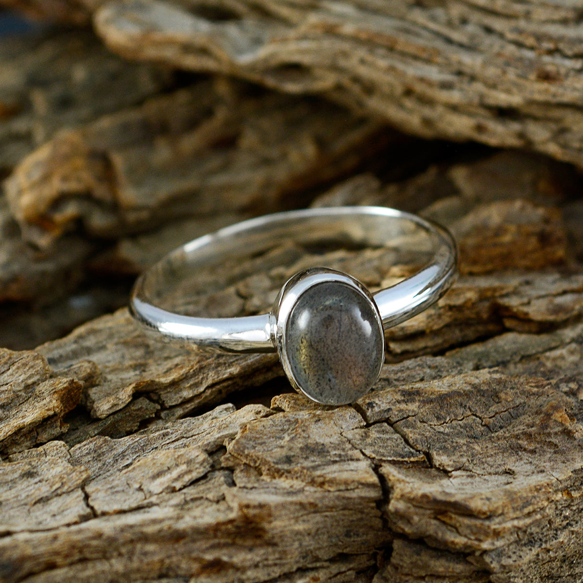 Labradorite Solitaire Turkish 925 Silver Gray Gemstone Delicate Romantic Ring Jewellery