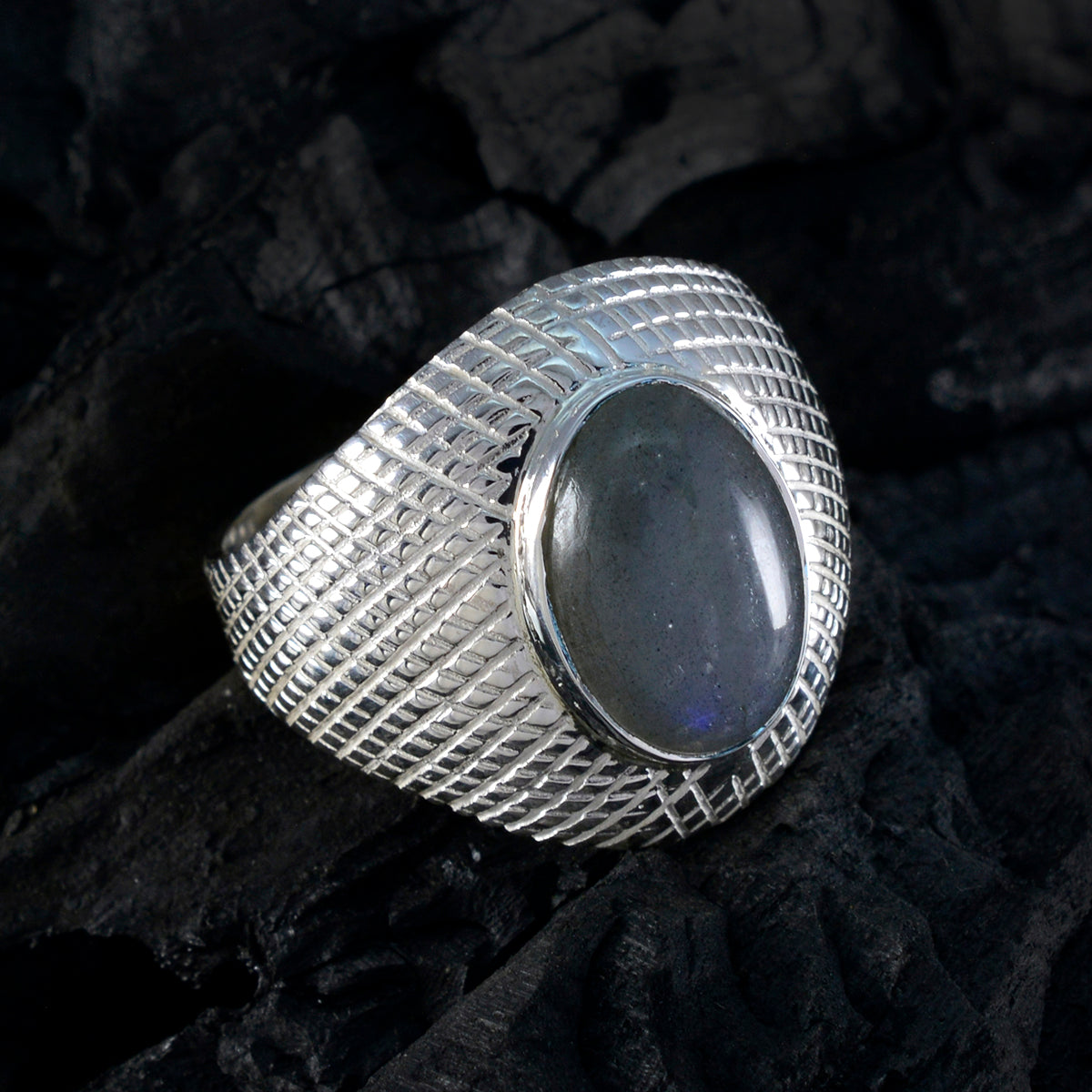 Labradorite Solitaire Egyptian Sterling Silver Gray Gems Versatile engravings Ring Jewellery