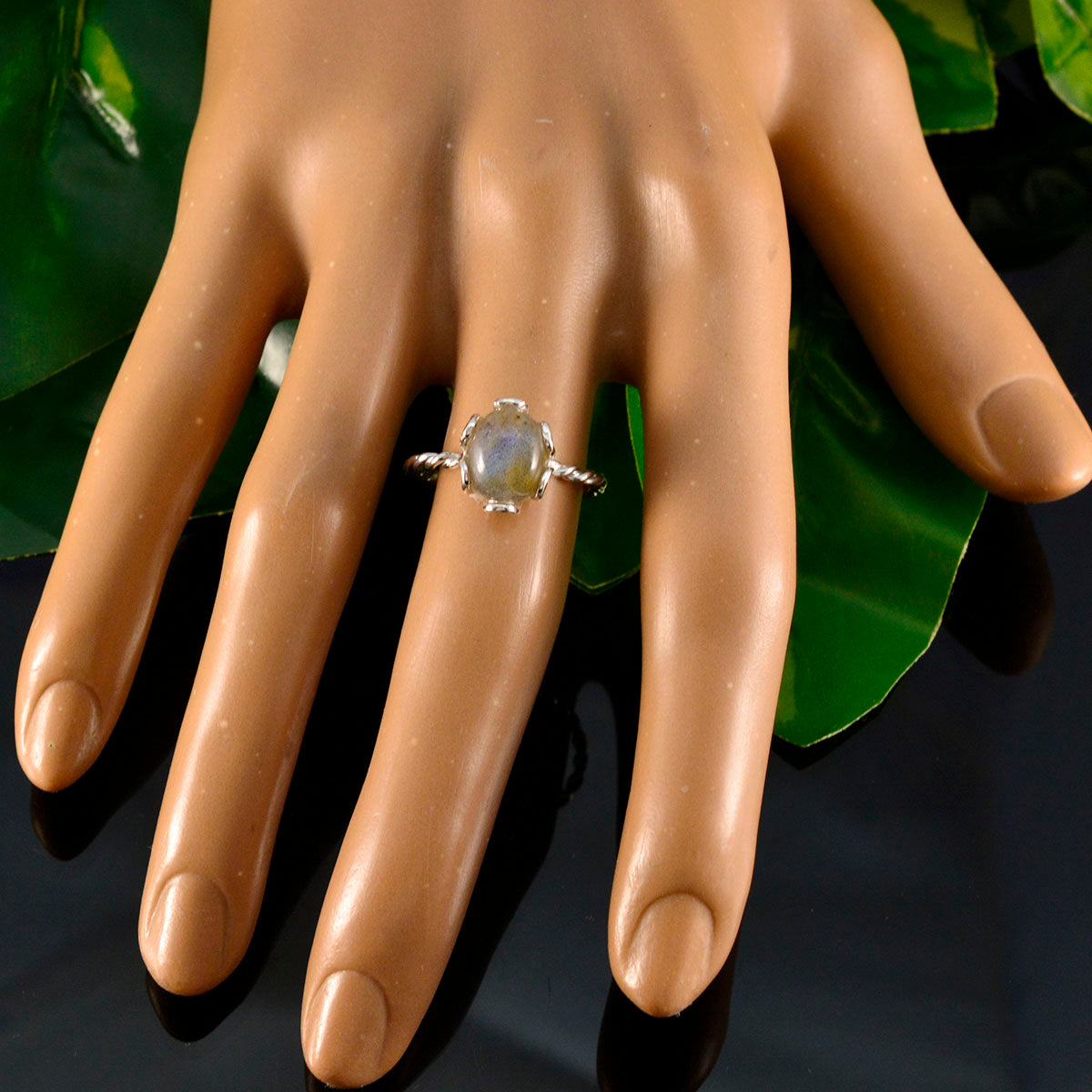 Labradorite Solitaire Turkish Sterling Silver Gray Gemstones Delicate Twist Ring Jewelry