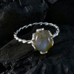 Labradorite Solitaire Turkish Sterling Silver Gray Gemstones Delicate Twist Ring Jewelry