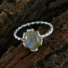 Labradorite Solitaire Turkish Sterling Silver Gray Gemstones Delicate Twist Ring Jewelry
