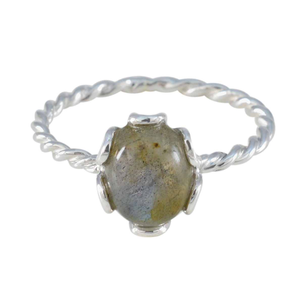 Labradorite Solitaire Turkish Sterling Silver Gray Gemstones Delicate Twist Ring Jewelry