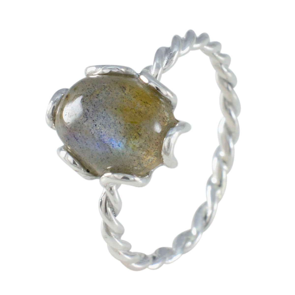 Labradoriet Solitaire Turkse Sterling Zilver Grijze Edelstenen Delicate Twist Ring Sieraden Secundaire afbeelding