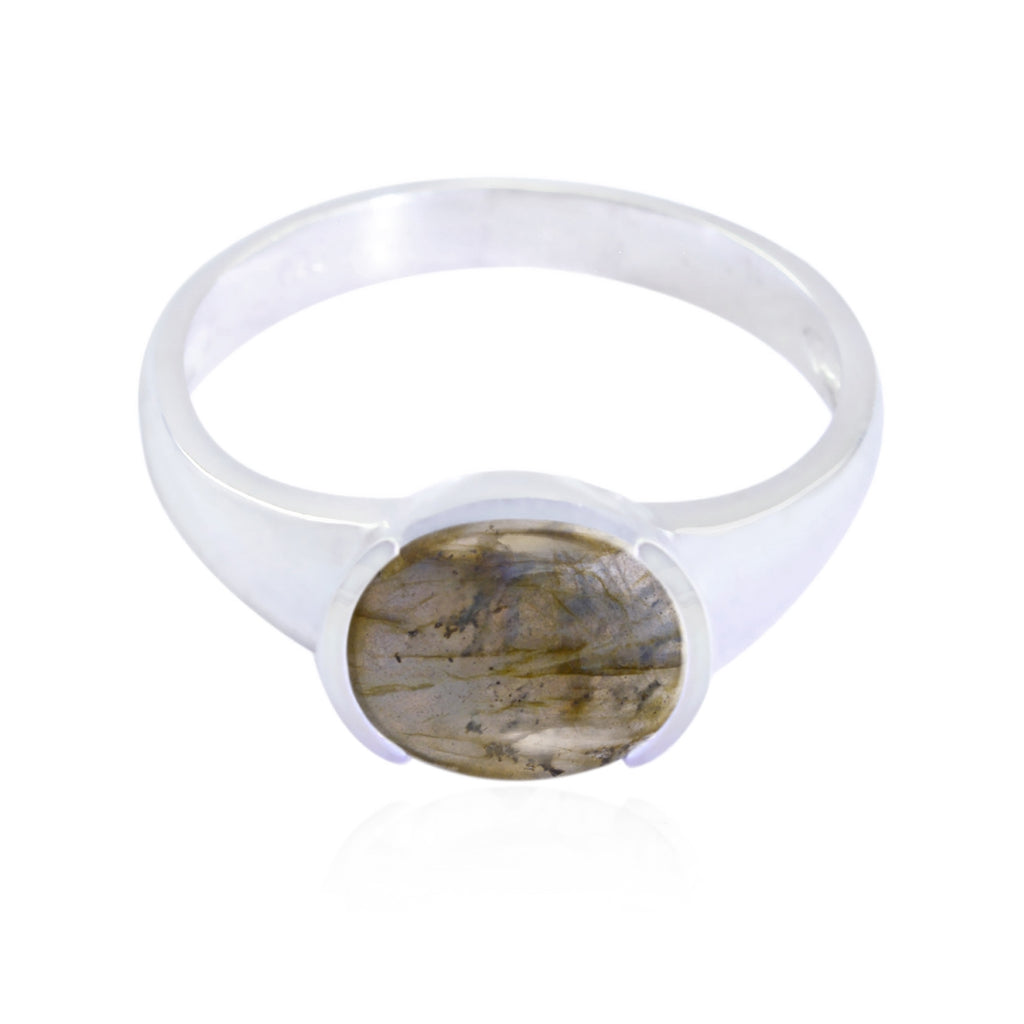 Labradorite Solitaire Korean Silver Gray Gemstone Dainty Contemporary Ring Jewelry