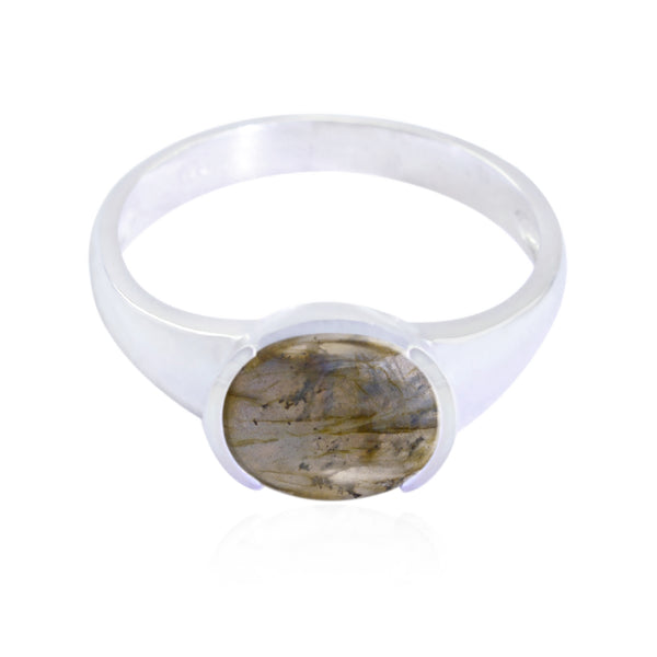 Labradorite Solitaire Korean Silver Gray Gemstone Dainty Contemporary Ring Jewelry