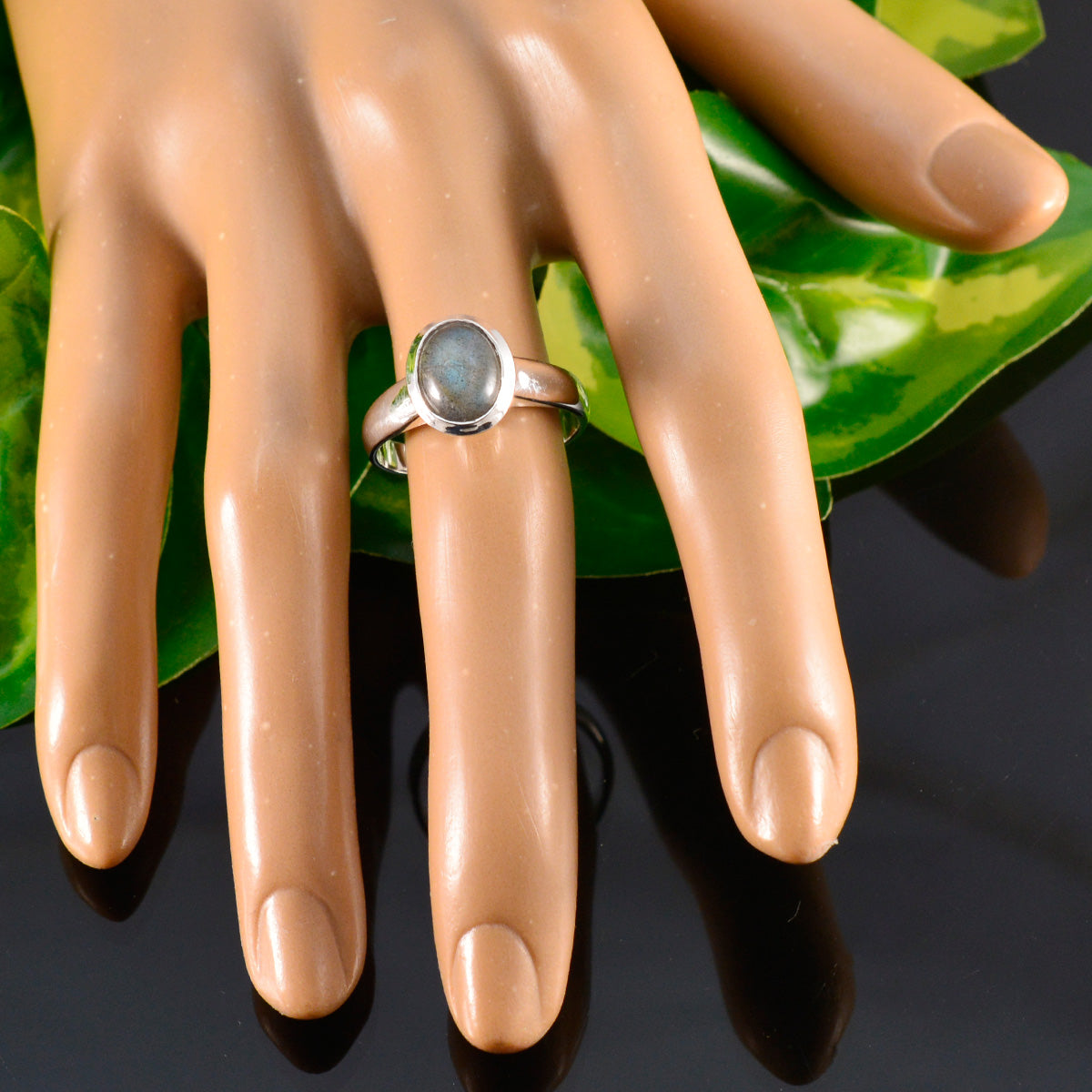 Labradorite Solitaire German 925 Silver Gray Gems Classic Romantic Ring Jewellery