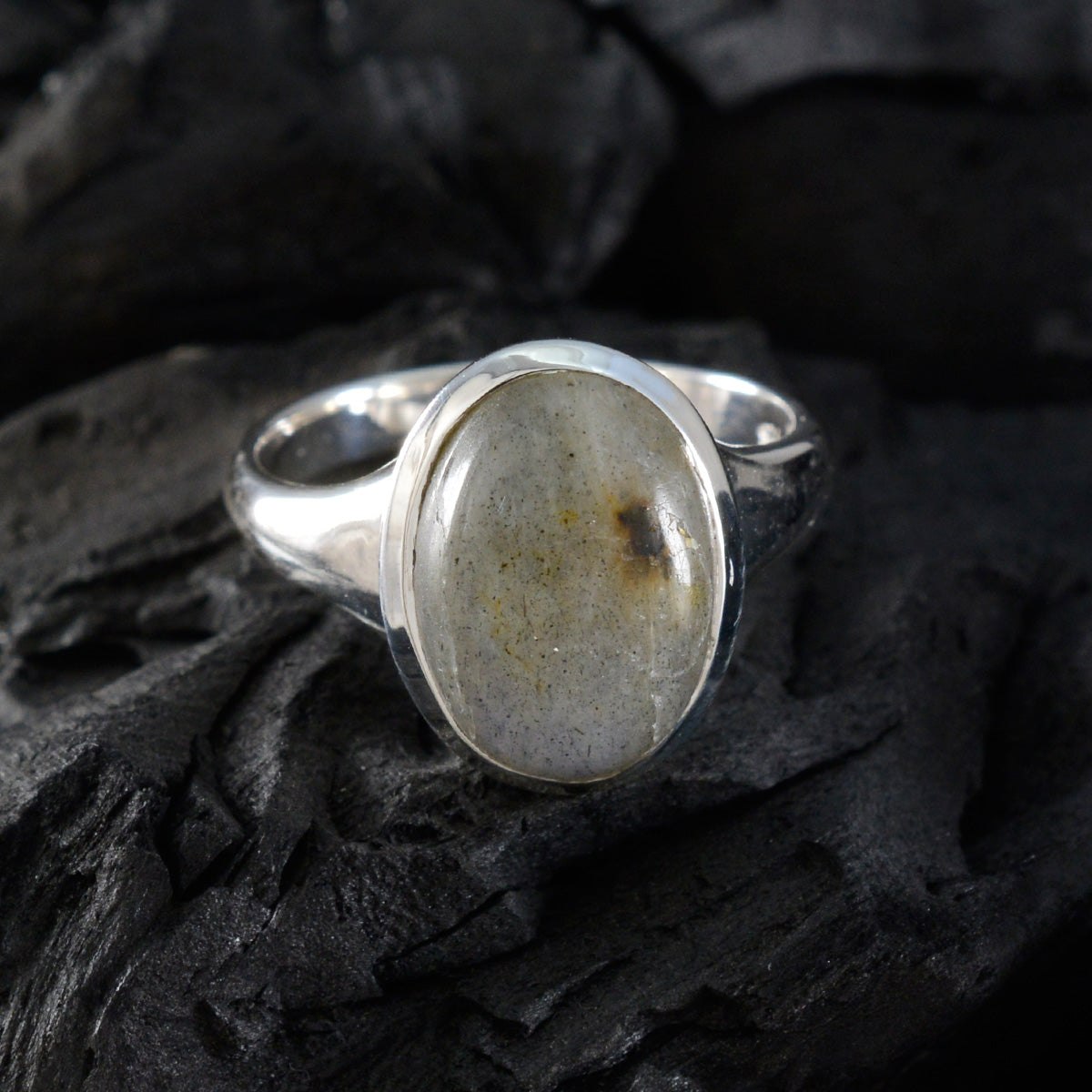 Labradorite Solitaire Russian Sterling Silver Gray Gems Minimal Traditional Ring Jewellery