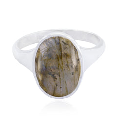 Labradorite Solitaire Russian Sterling Silver Gray Gems Minimal Traditional Ring Jewellery