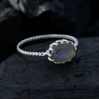 Labradorite Solitaire Japanese 925 Silver Gray Gems Elegant  Twist Ring Jewelry