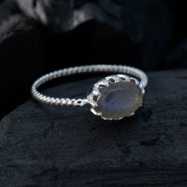 Labradorite Solitaire Japanese 925 Silver Gray Gems Elegant  Twist Ring Jewelry