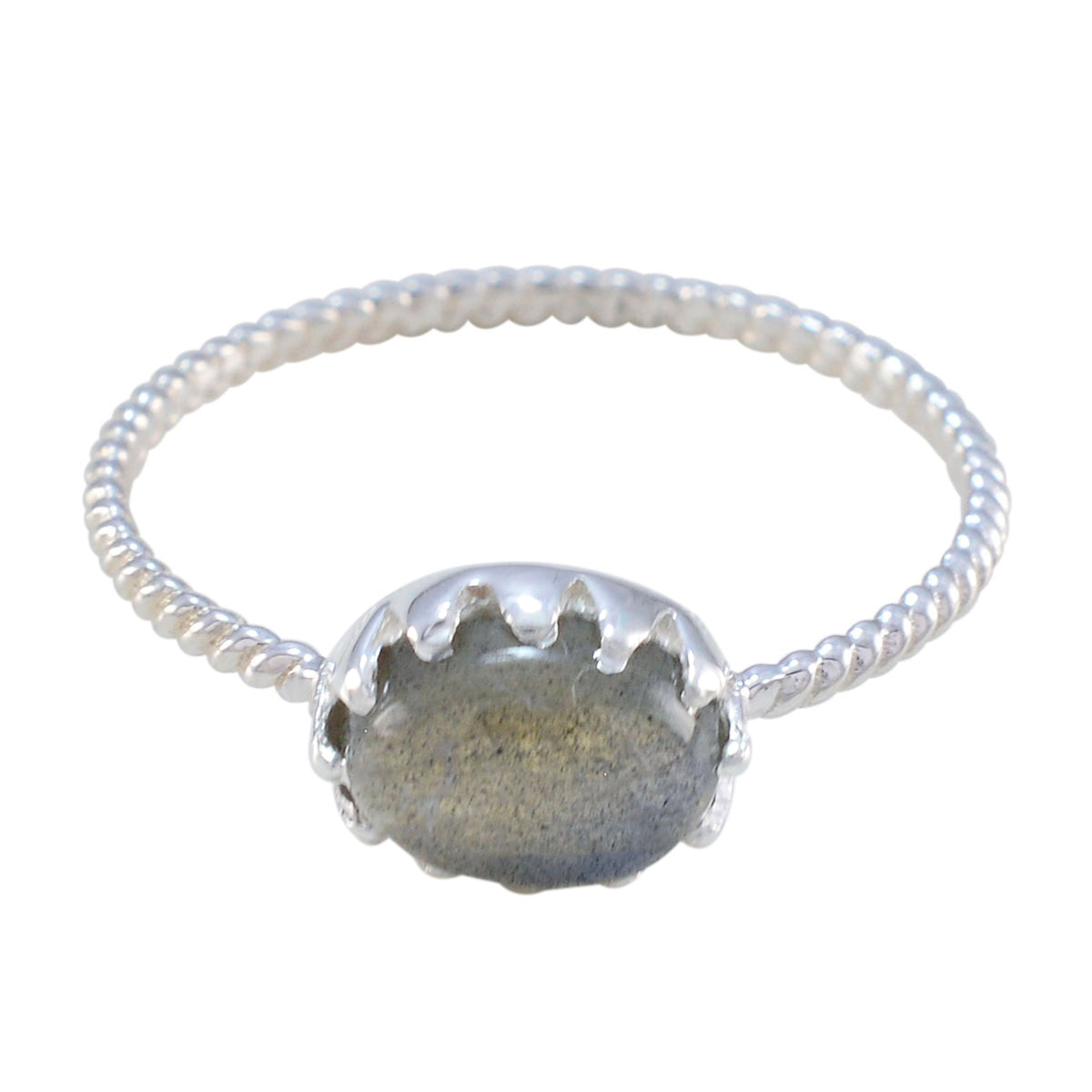 Labradorite Solitaire Japanese 925 Silver Gray Gems Elegant  Twist Ring Jewelry