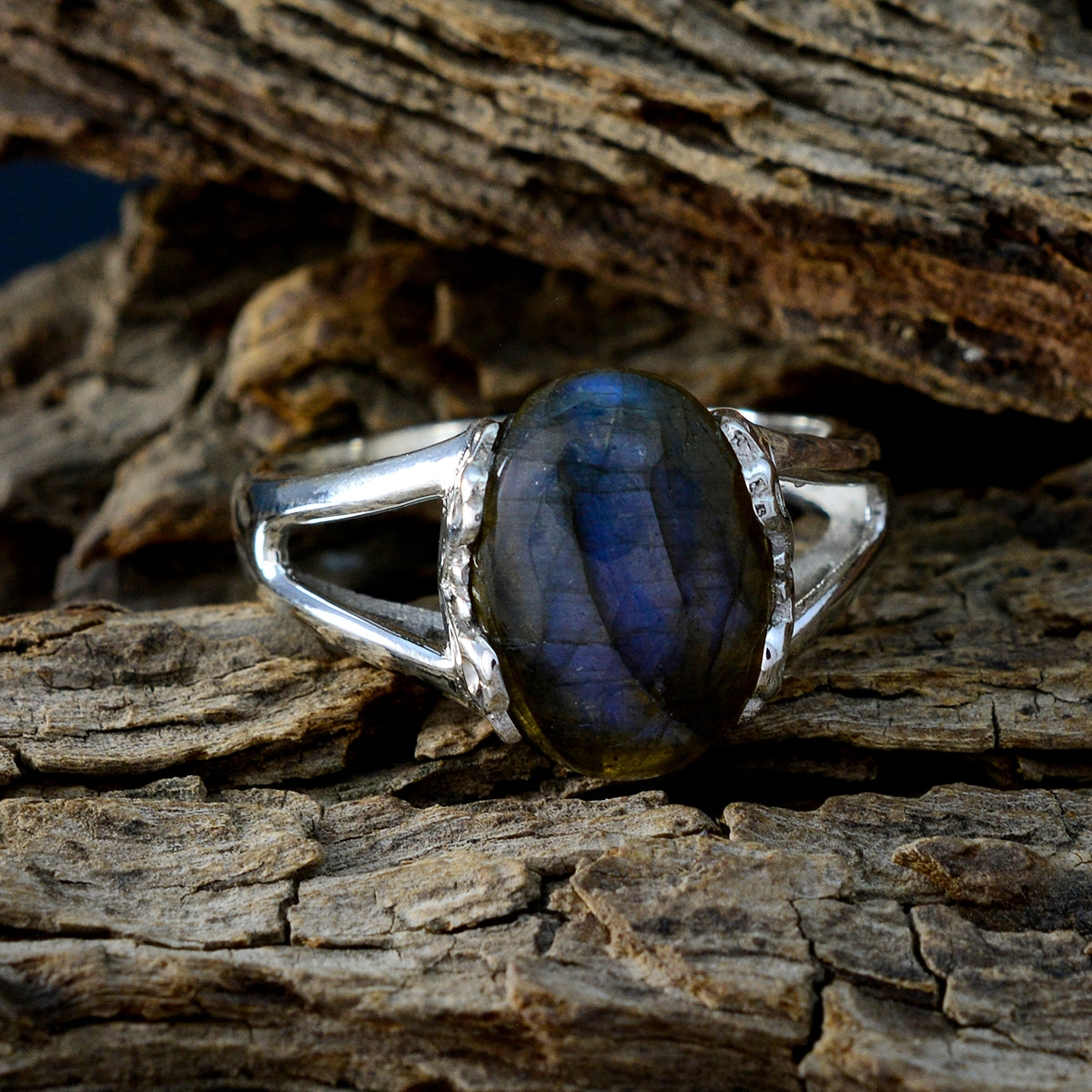 Labradorite Solitaire French Sterling Silver Gray Gemstones Classic  Sophisticated Ring Jewelry