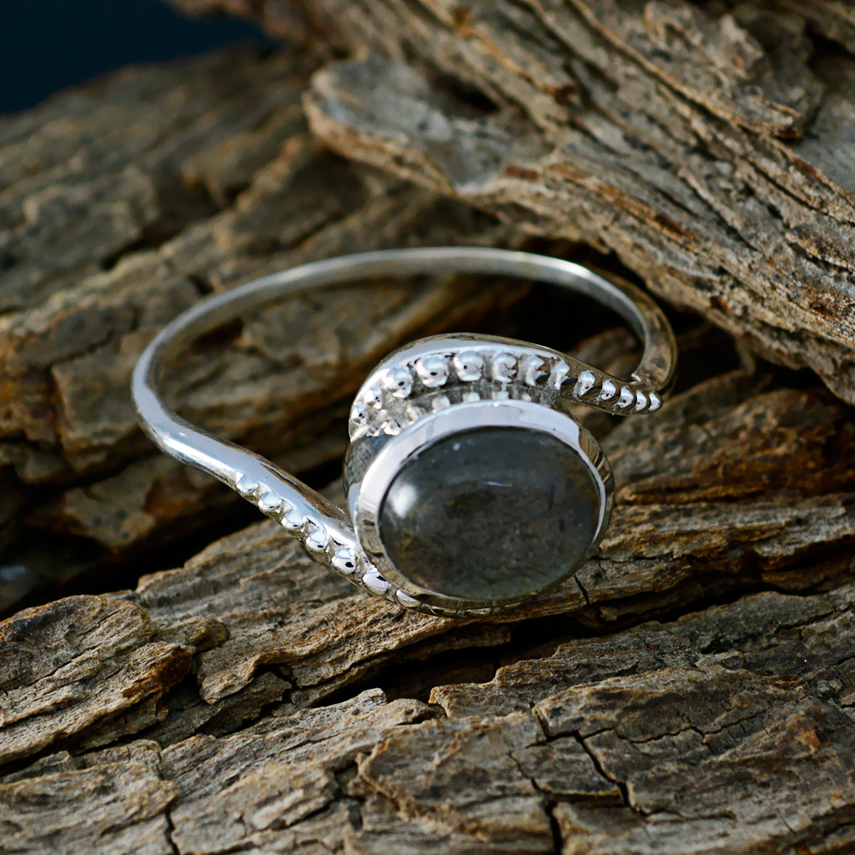 Labradorite Solitaire Egyptian 925 Sterling Silver Gray Gemstones Classic  Graceful Ring Jewelry