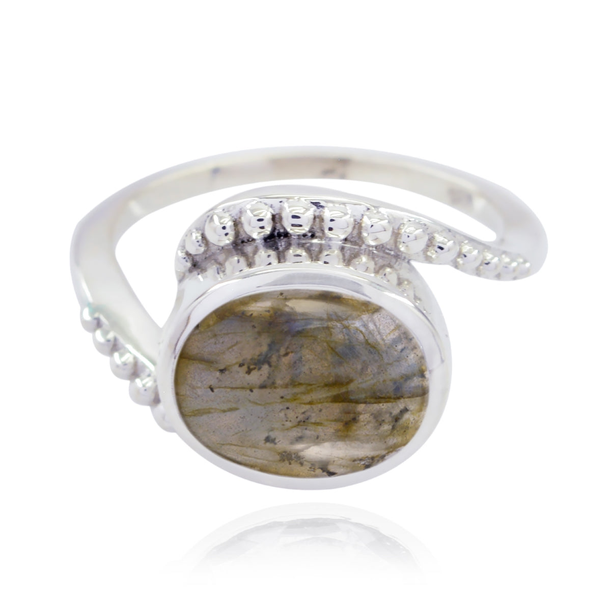 Labradorite Solitaire Egyptian 925 Sterling Silver Gray Gemstones Classic  Graceful Ring Jewelry