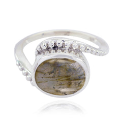 Labradorite Solitaire Egyptian 925 Sterling Silver Gray Gemstones Classic  Graceful Ring Jewelry