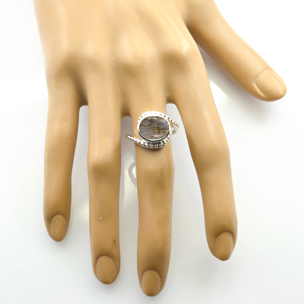 Labradorite Solitaire Egyptian 925 Sterling Silver Gray Gemstones Classic  Graceful Ring Jewelry