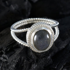 Labradorite Solitaire Latin American 925 Sterling Silver Gray Gemstone Classic Rope Wire Ring Jewelry