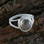 Labradorite Solitaire Latin American 925 Sterling Silver Gray Gemstone Classic Rope Wire Ring Jewelry