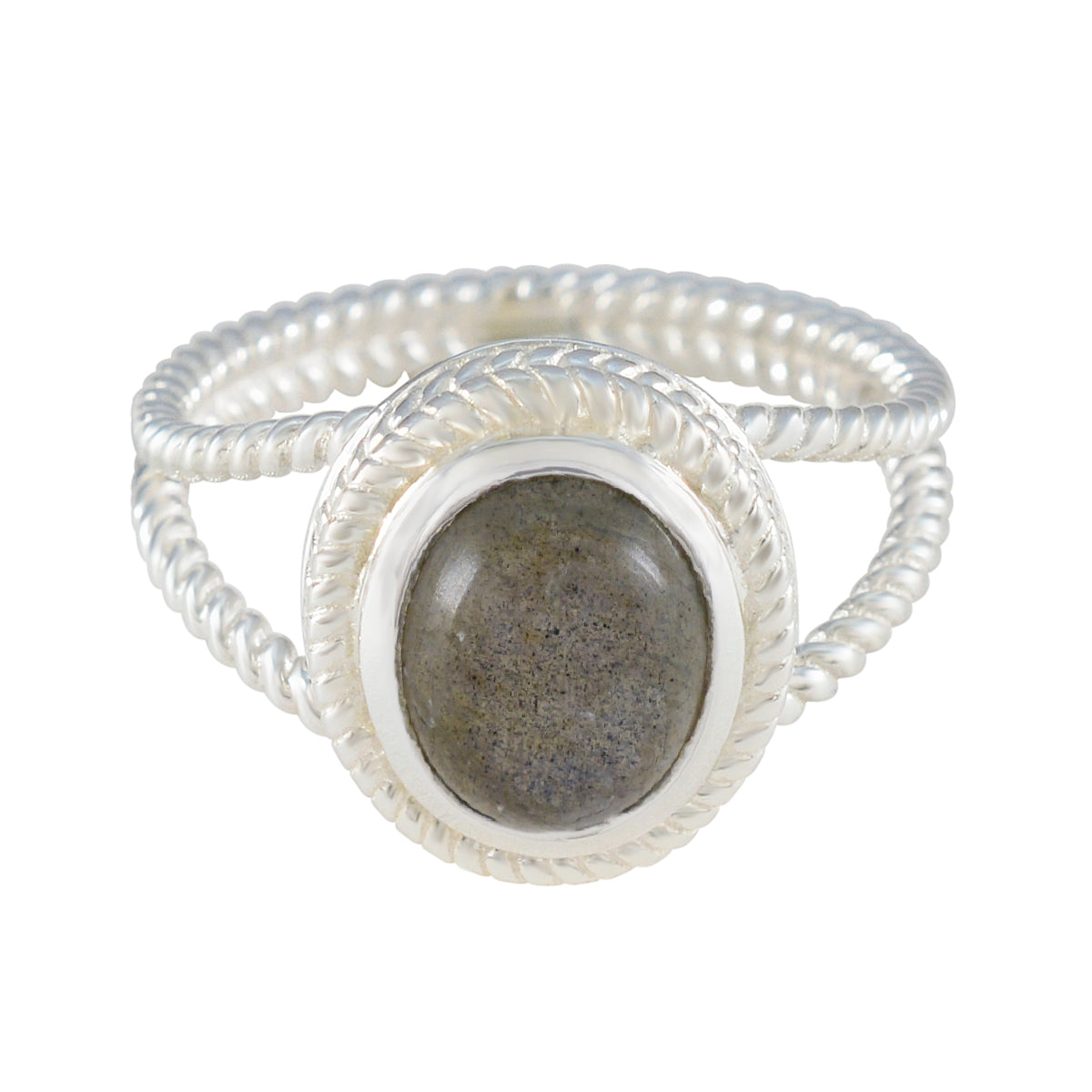 Labradorite Solitaire Latin American 925 Sterling Silver Gray Gemstone Classic Rope Wire Ring Jewelry Hoofdafbeelding
