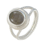 Labradorite Solitaire Latin American 925 Sterling Silver Gray Gemstone Classic Rope Wire Ring Jewelry