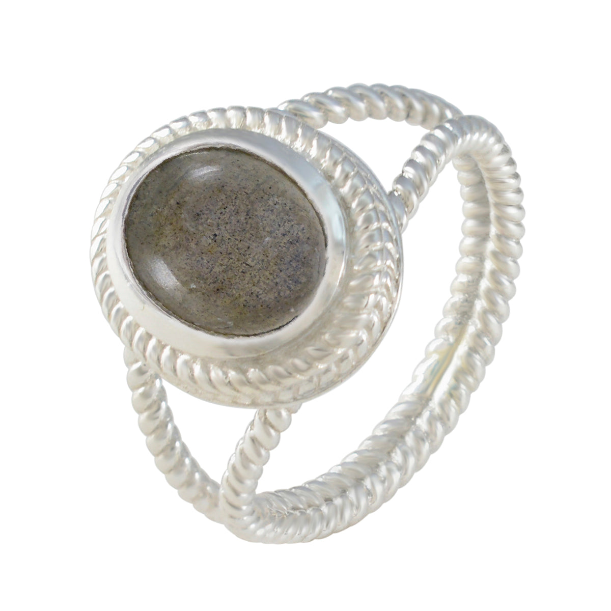 Labradorite Solitaire Latin American 925 Sterling Silver Gray Gemstone Classic Rope Wire Ring Jewelry