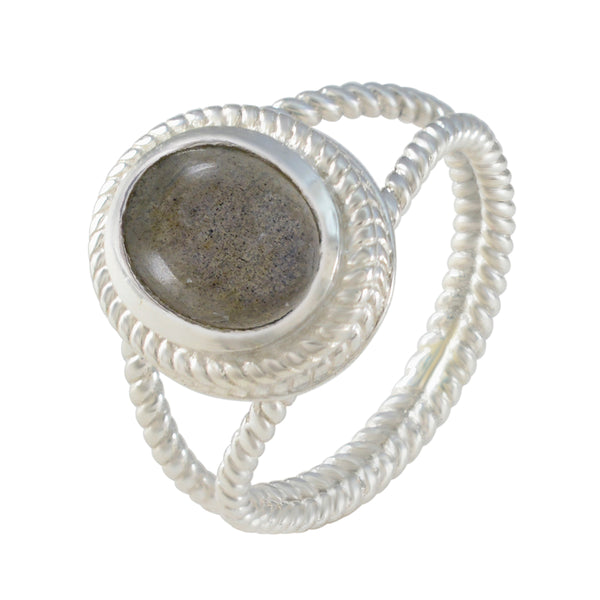 Labradorite Solitaire Latin American 925 Sterling Silver Gray Gemstone Classic Rope Wire Ring Jewelry