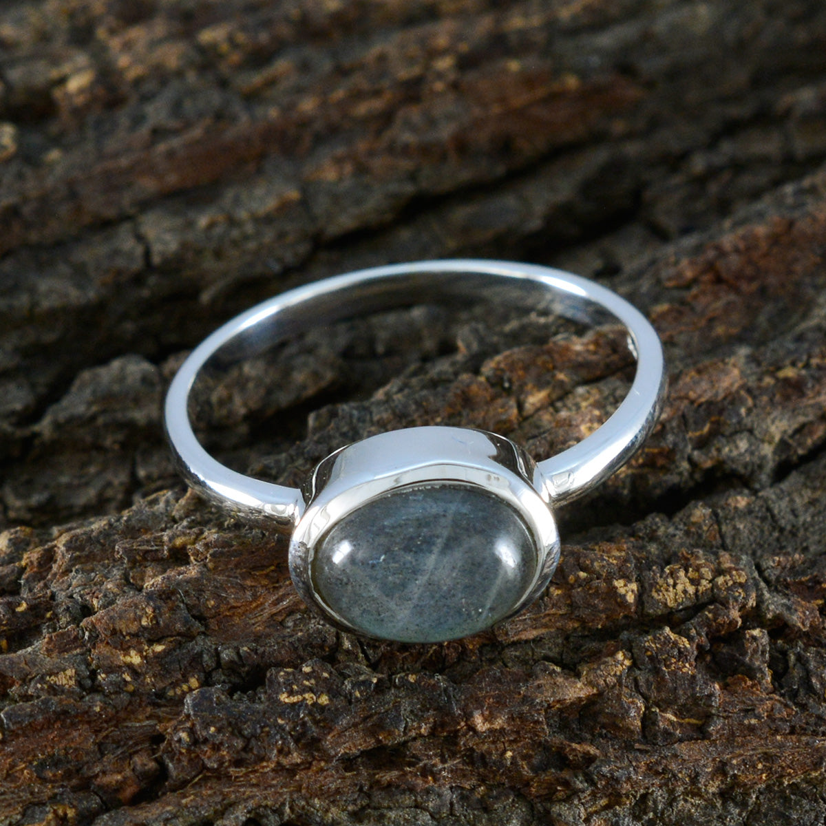 Labradorite Solitaire American Silver Gray Gemstone Dainty Trendy Ring Jewelry