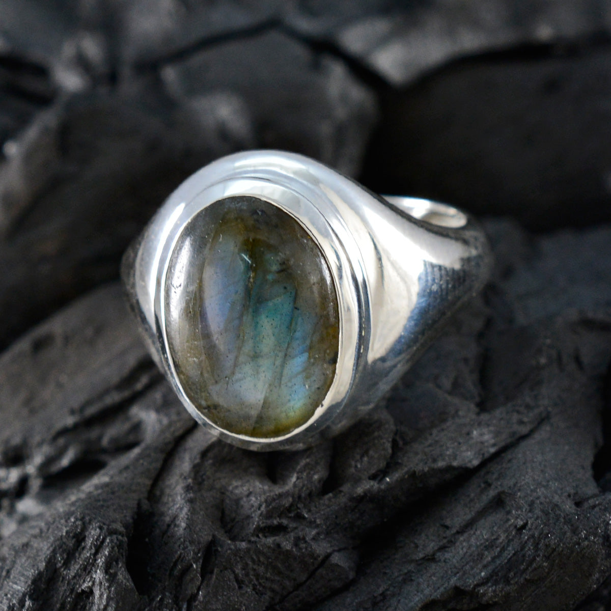Labradorite Solitaire Russian Silver Gray Gemstones Eye catching Promise Ring Jewelry
