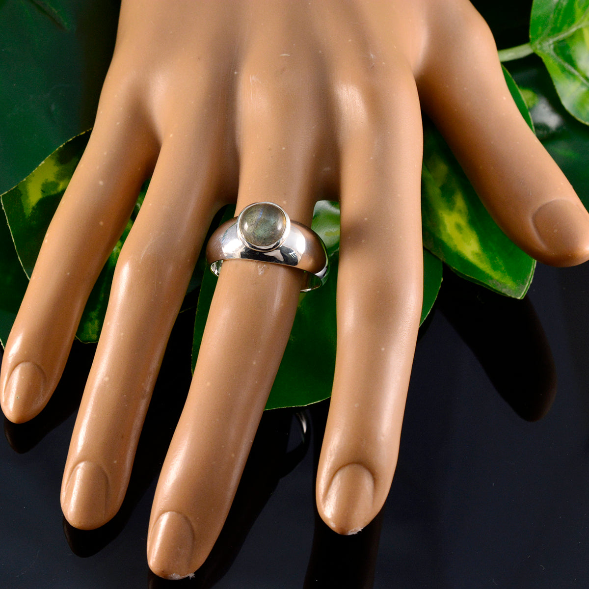 Labradorite Solitaire Egyptian Sterling Silver Gray Gemstones Tiny Abstract Ring Jewellery