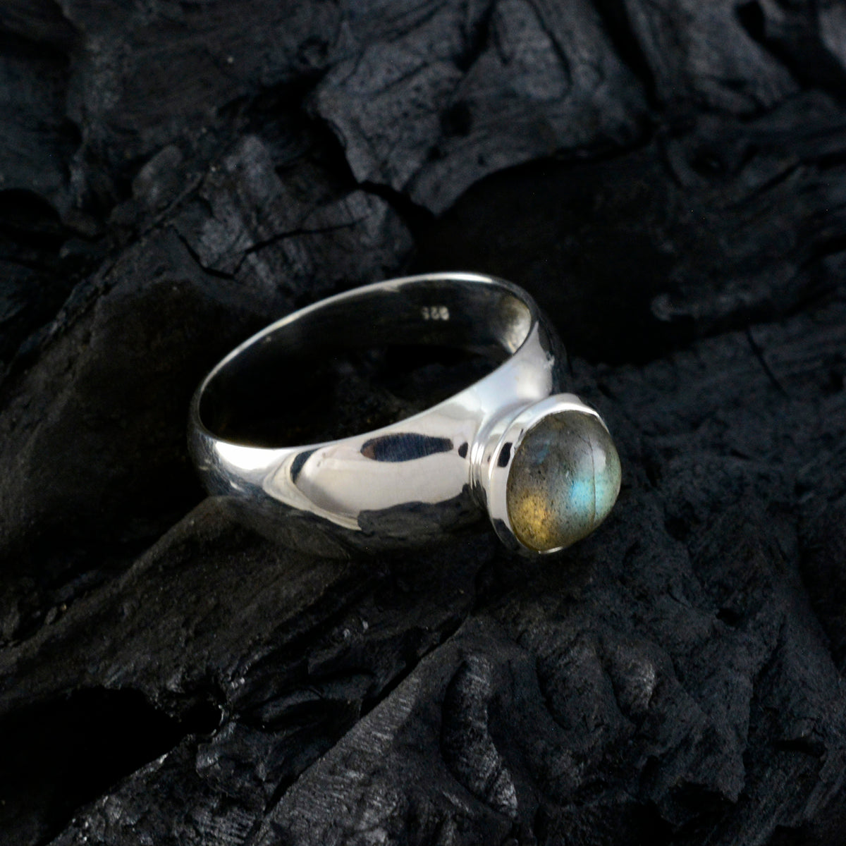 Labradorite Solitaire Egyptian Sterling Silver Gray Gemstones Tiny Abstract Ring Jewellery