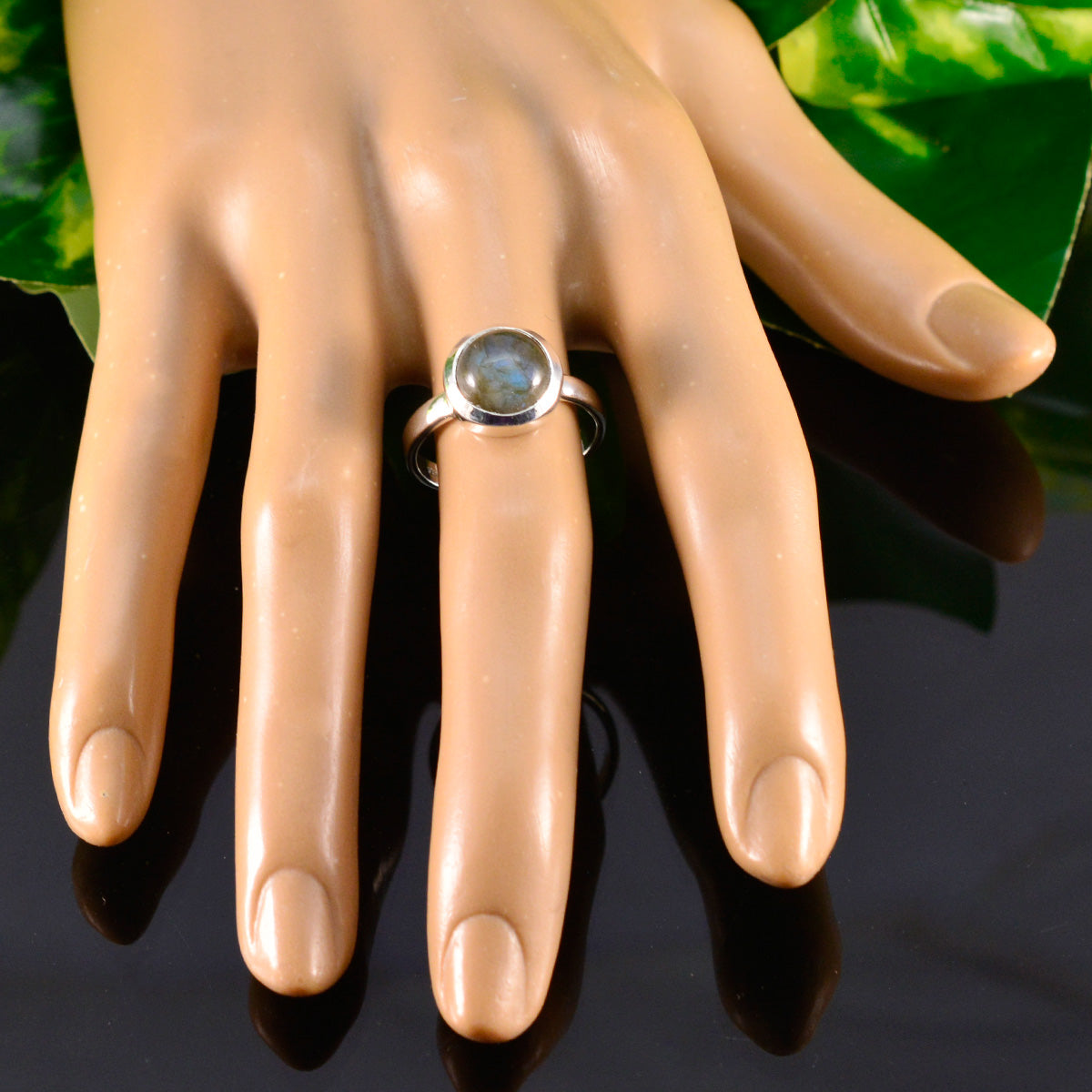 Labradorite Solitaire French Silver Gray Gems Slim Trendy Ring Jewellery