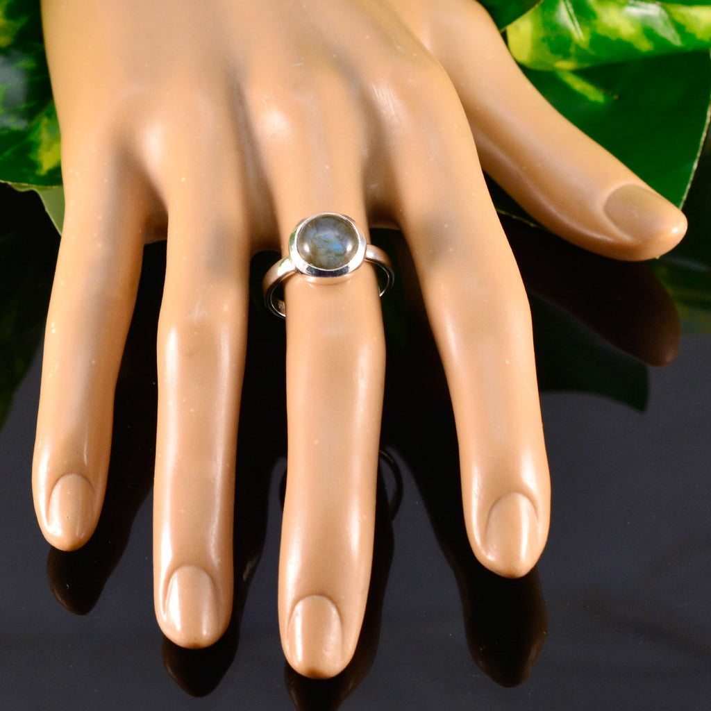 Labradorite Solitaire French Silver Gray Gems Slim Trendy Ring Jewellery