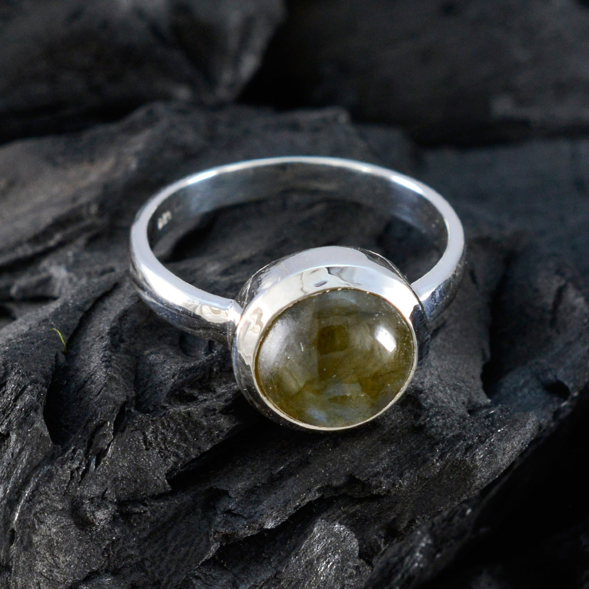 Labradorite Solitaire French Silver Gray Gems Slim Trendy Ring Jewellery