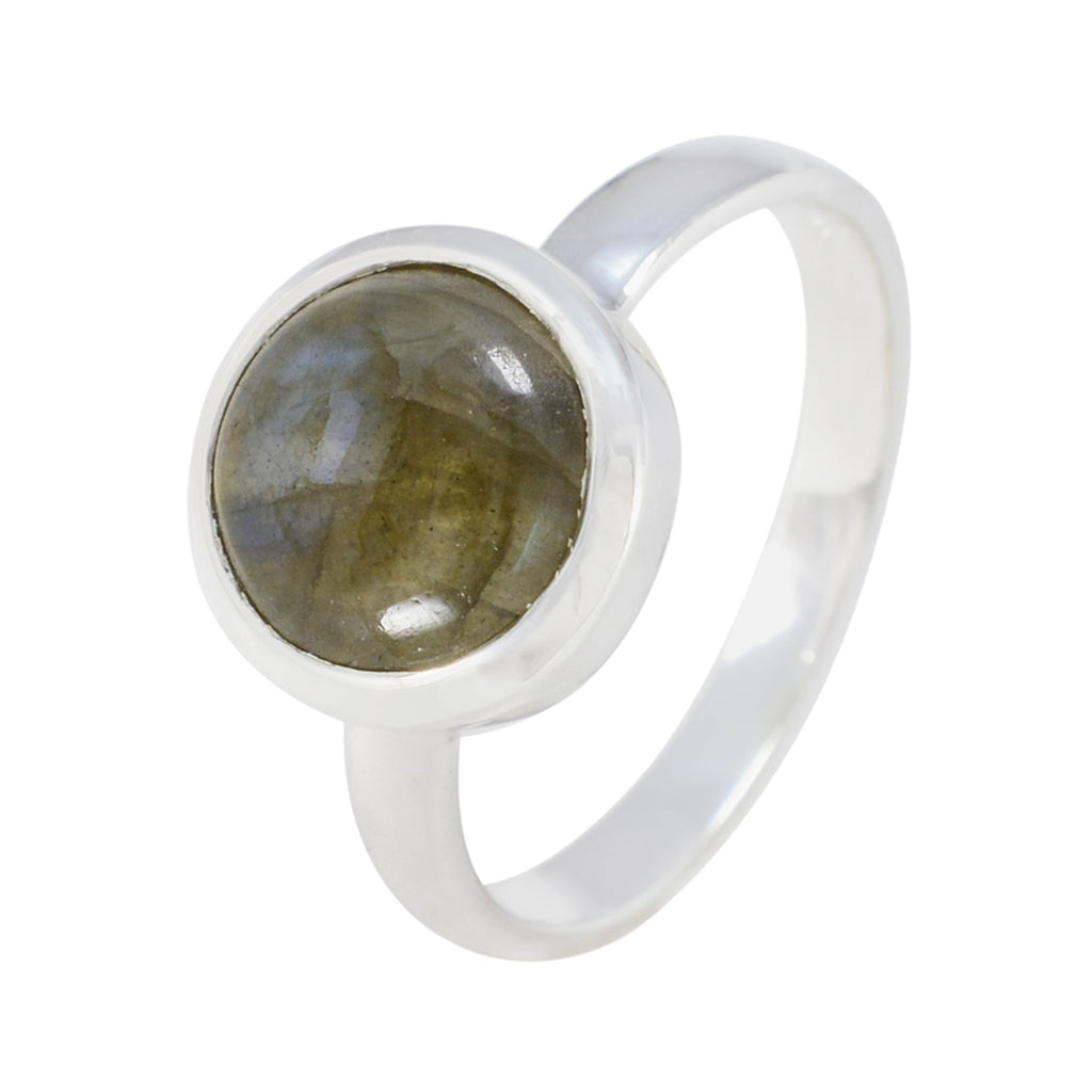 Labradorite Solitaire French Silver Gray Gems Slim Trendy Ring Jewellery