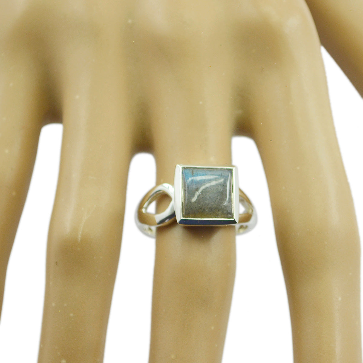 Bague armure accrocheuse en pierre précieuse grise argentée africaine solitaire labradorite Image secondaire du produit