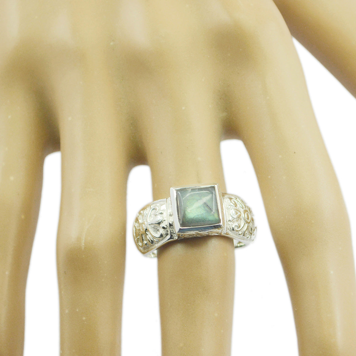 Labradorite Solitaire Russian 925 Silver Gray Gemstones Eye catching Art Deco Ring Jewellery