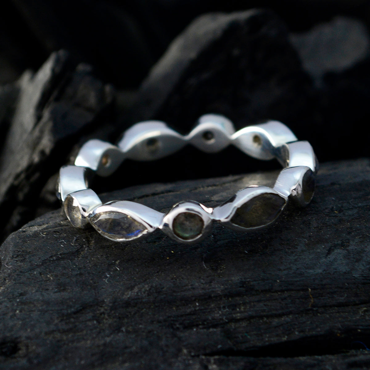 Labradorite multiple Japanese Sterling Silver Gray Gems Dainty Eternity Band Jewellery