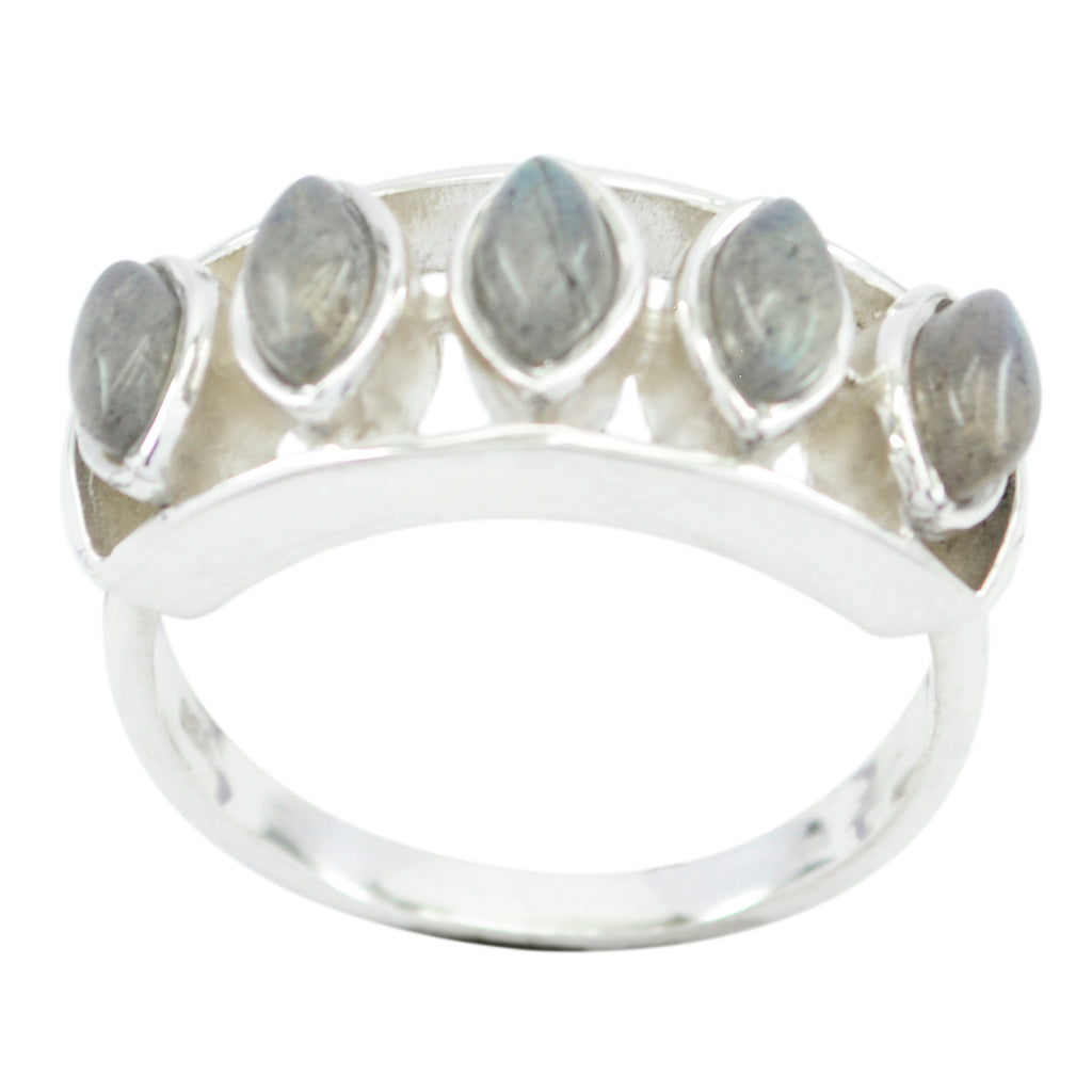 Labradorite Penta German Sterling Silver Gray Gemstones Slim Luxurious Ring Jewelry