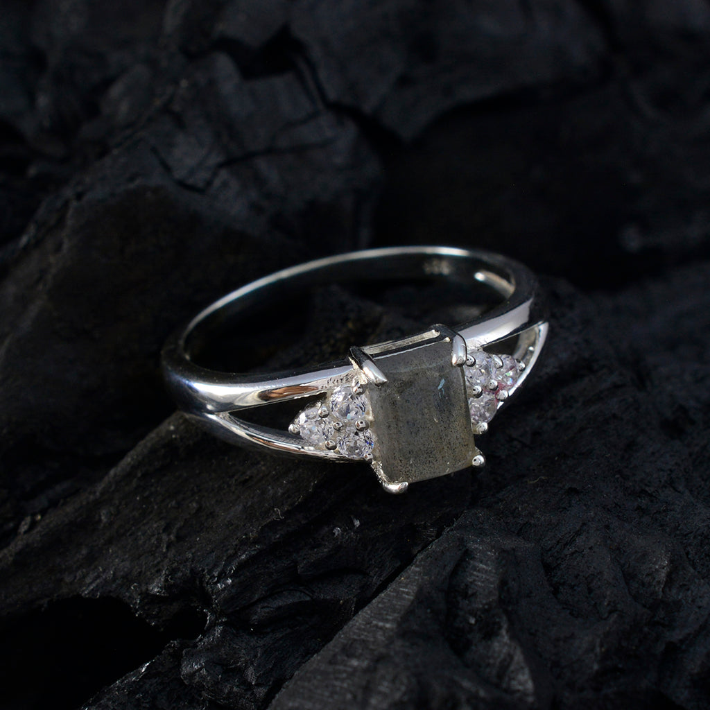 Labradorite Halo Japanese 92.5 Silver Gray Gemstones Dainty Boho Ring Jewellery