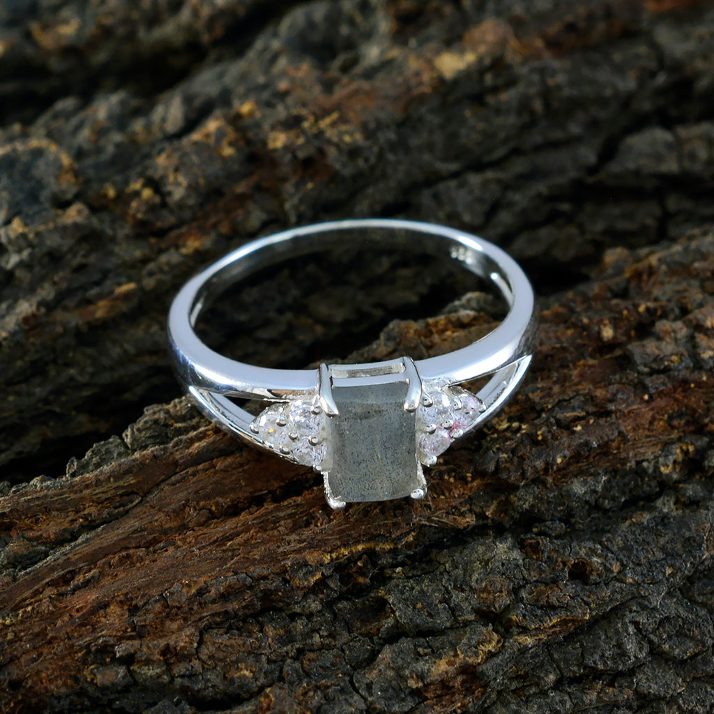 Labradorite Halo Japanese 92.5 Silver Gray Gemstones Dainty Boho Ring Jewellery